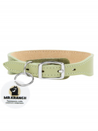 Ошейник Mr.Kranch для собак из натуральной кожи с QR-адресником 33-40см нежно-зеленый