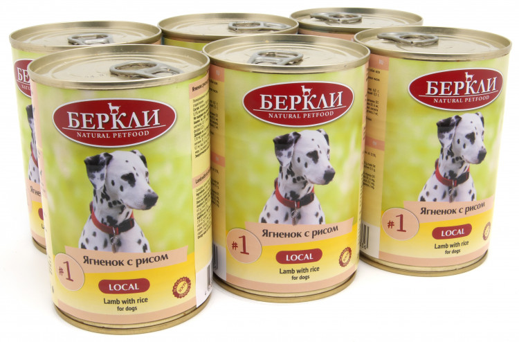 Консервы для собак Беркли ягненок с рисом 6 шт по 400 гр
