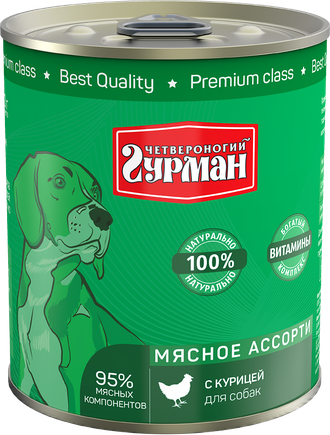 Консервы для собак Четвероногий гурман, Мясное ассорти с курицей