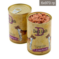 Консервы DELISH для собак с индейкой (упаковка 6 шт по 970 гр)
