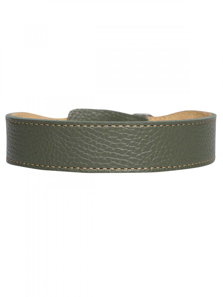 Ошейник Mr.Kranch для собак из натуральной кожи с QR-адресником 33-40см оливковый