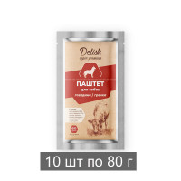 Консервы DELISH Super Premium для собак (паштет), говядина с гречкой (упаковка 10 х 80 гр)