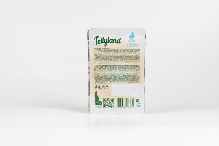 Влажный корм для кошек Петтрик, Pettric TEILYLAND паучи с уткой в соусе пауч (упаковка 12 шт по 85 г)