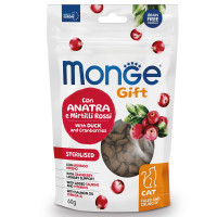 Лакомство Monge Gift Sterilised для стерилизованных кошек &quot;Хрустящие подушечки с начинкой&quot; с уткой и клюквой