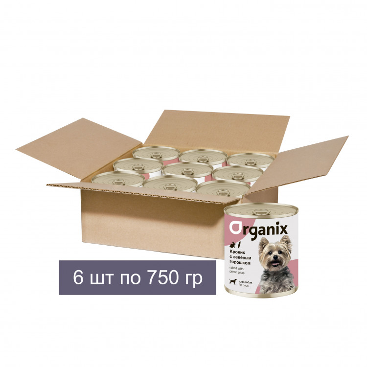 Organix Консервы для собак Кролик с зеленым горошком 6 шт по 750 г