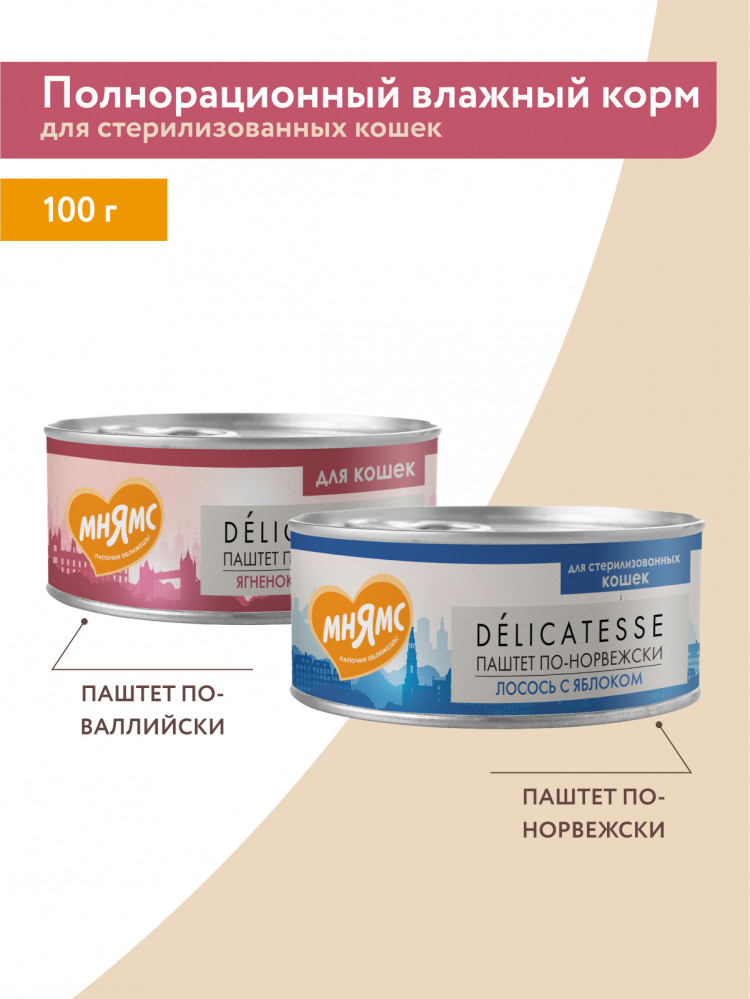 Влажный корм Мнямс Деликатес Лосось с яблоком для стерилизованных кошек
