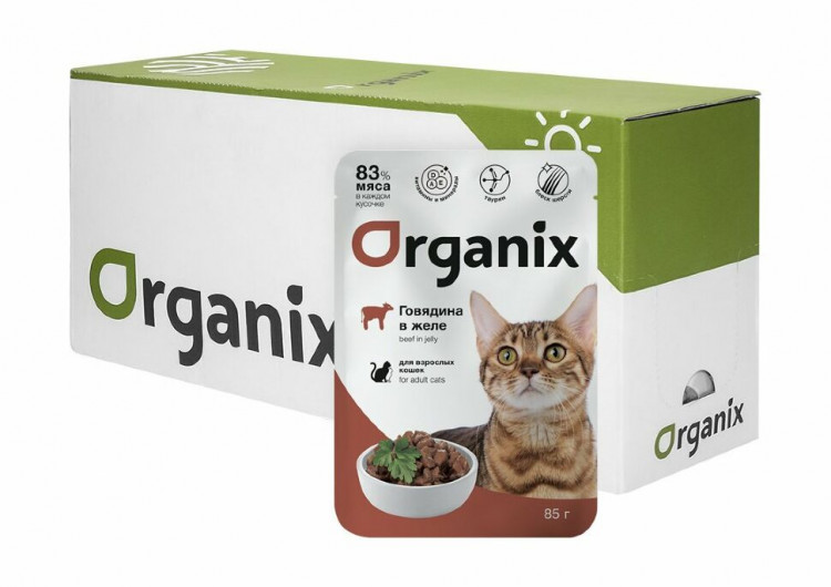 Organix - Паучи для взрослых кошек, Говядина в желе 24 шт по 85 г
