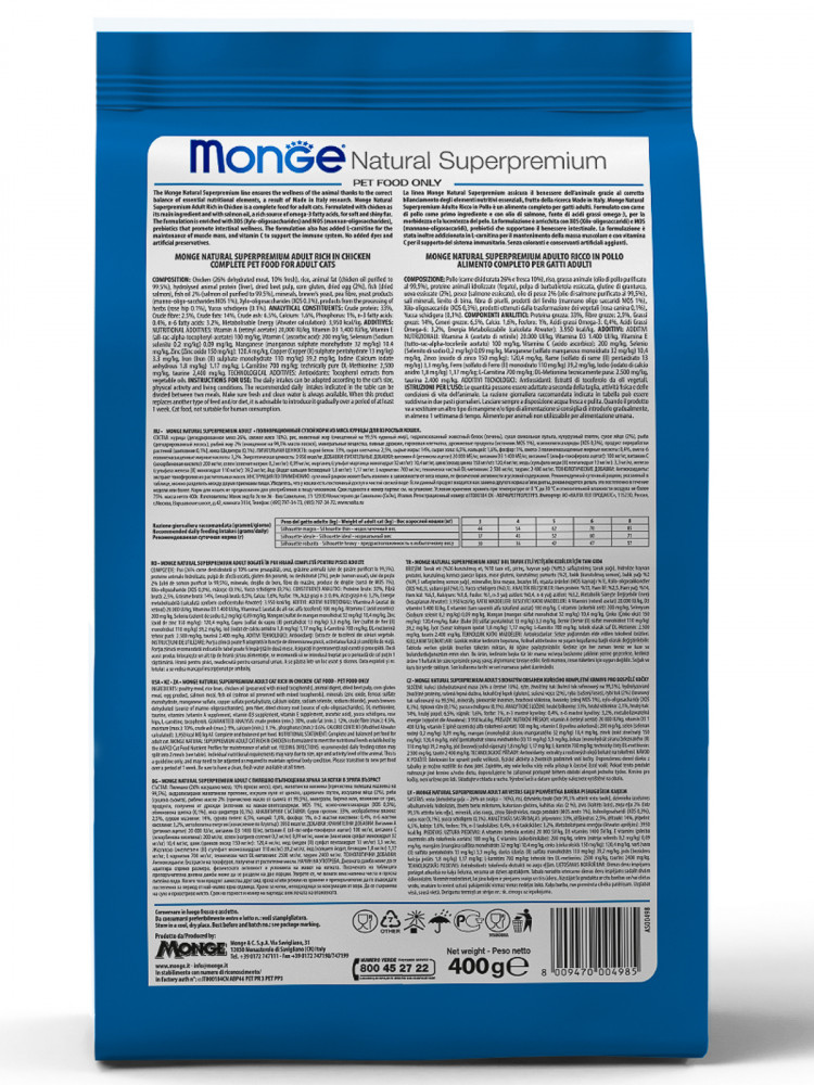 Сухой корм для кошек Monge Superpremium Cat, профилактика МКБ, с курицей