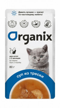 Organix паучи Консервированный корм (суп) для котят, с треской, овощами и рисом