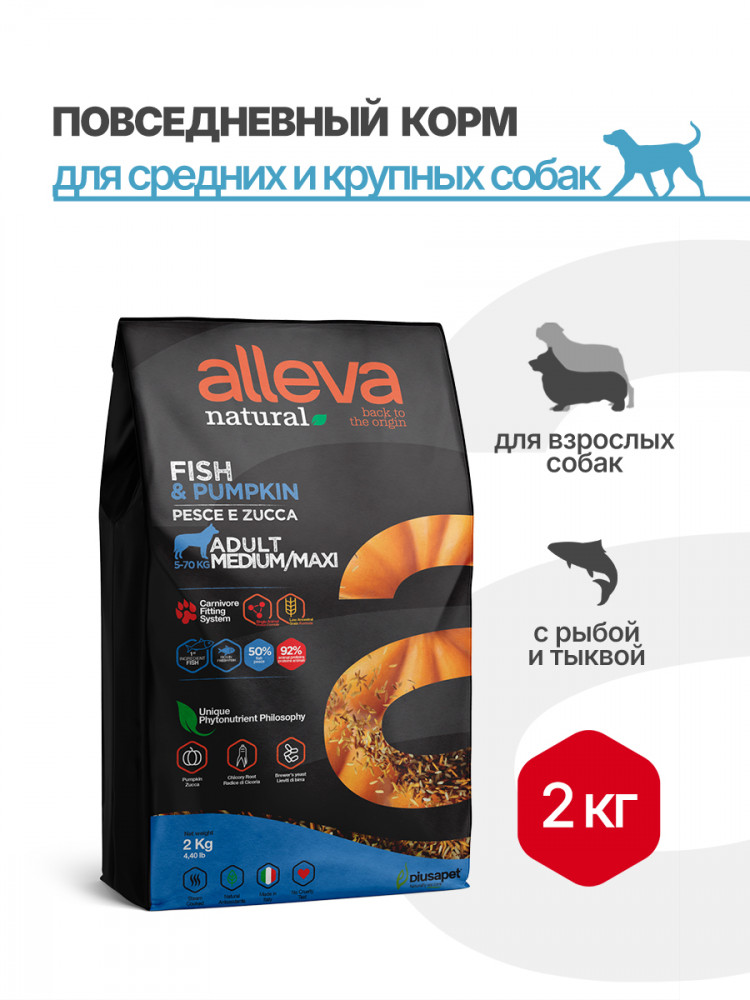 Alleva Natural Adult Fish & Pumpkin Medium/Maxi сухой корм для взрослых собак средних и крупных пород с рыбой и тыквой