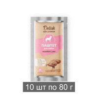 Консервы DELISH Super Premium для собак (паштет), индейка с рисом (упаковка 10 х 80 гр)