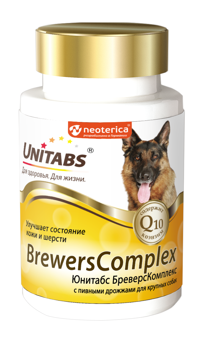 Unitabs Витамины BrewersComplex с Q10 для крупных собак, 100таб