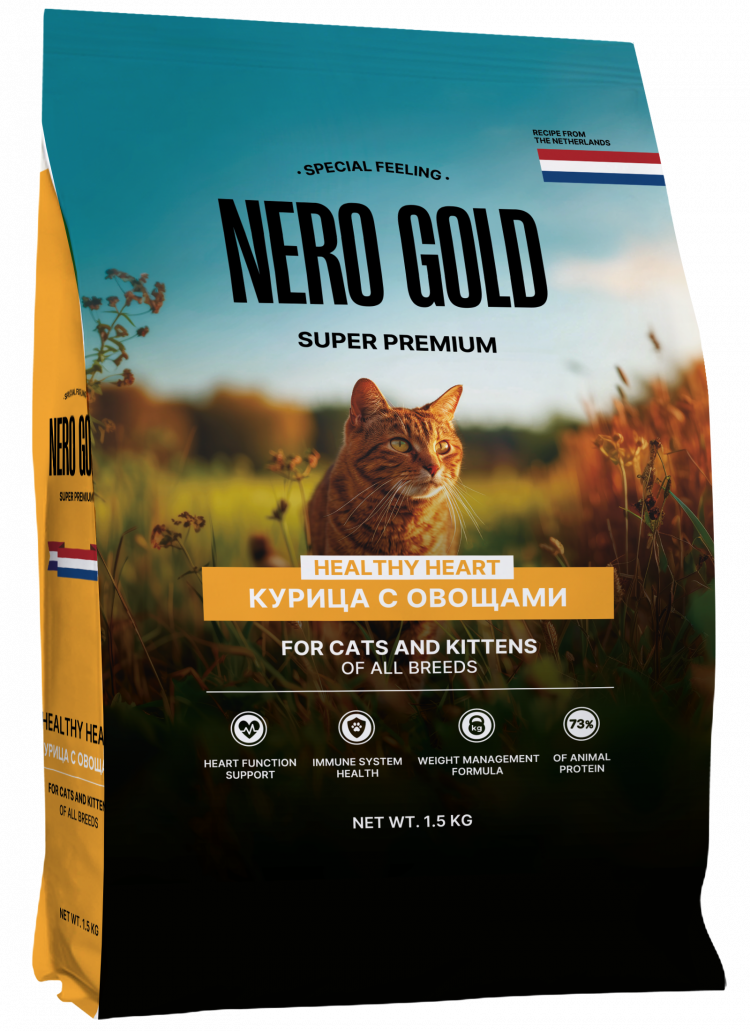 Сухой корм NERO GOLD для кошек и котят всех возрастов с мясом курицы и овощами, HEALTHY HEART