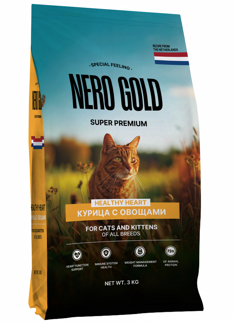 Сухой корм NERO GOLD для кошек и котят всех возрастов с мясом курицы и овощами, HEALTHY HEART