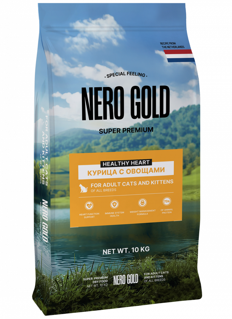 Сухой корм NERO GOLD для кошек и котят всех возрастов с мясом курицы и овощами, HEALTHY HEART