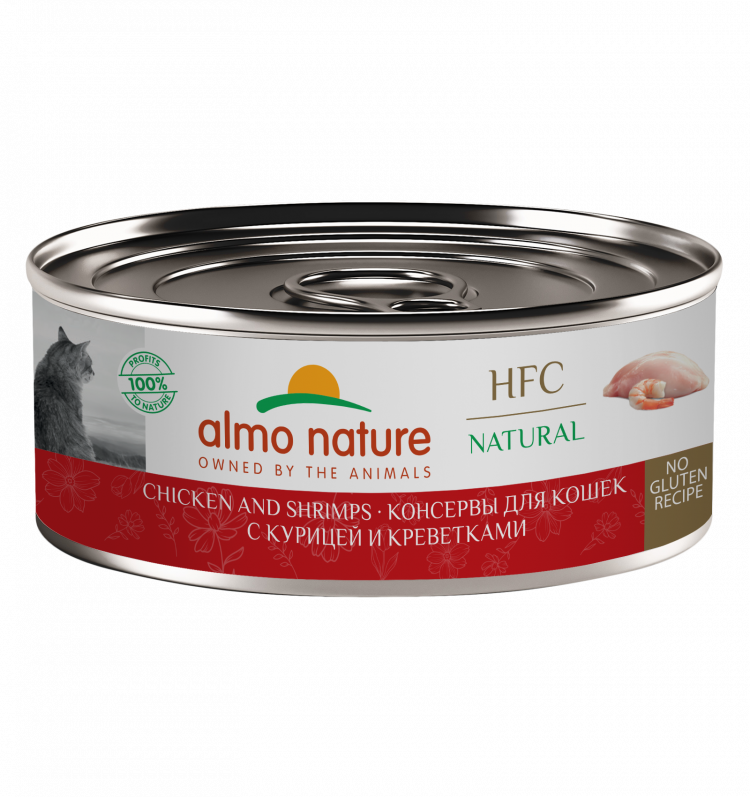 Консервы Almo Nature для кошек и котят с курицей и креветками (HFC, Natural, Chicken and Shrimps)