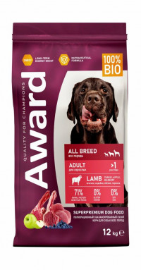 Сухой корм Award для взрослых собак всех пород, с ягненком с индейкой с добавлением яблока и черники