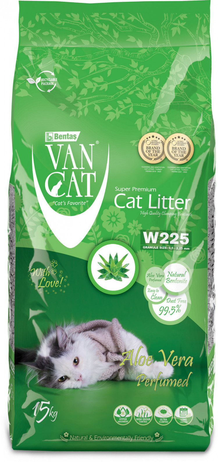 Van Cat комкующийся наполнитель без пыли с ароматом алое вера, пакет