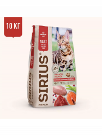 Сухой корм SIRIUS для взрослых кошек МЯСНОЙ РАЦИОН, курица, говядина, лосось