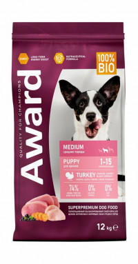 Сухой корм Award для щенков от 1 мес, беременных и кормящих сук средних пород, с индейкой и курицей