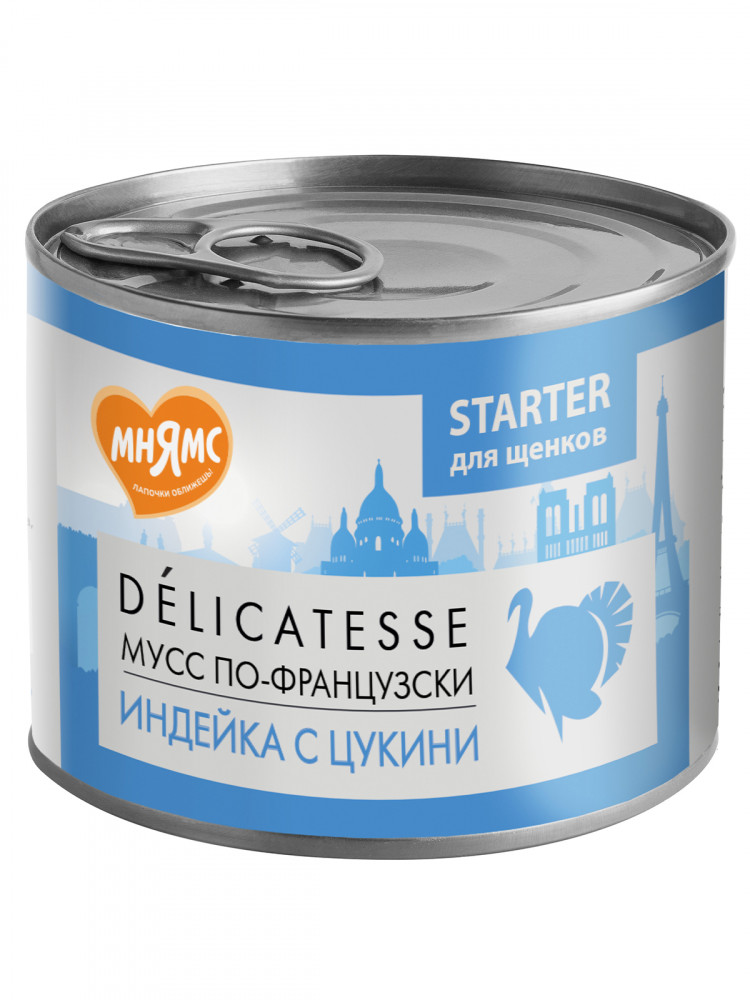 Влажный корм Мнямс Деликатес СТАРТЕР Паштет из индейки с цукини для щенков до 4 месяцев 