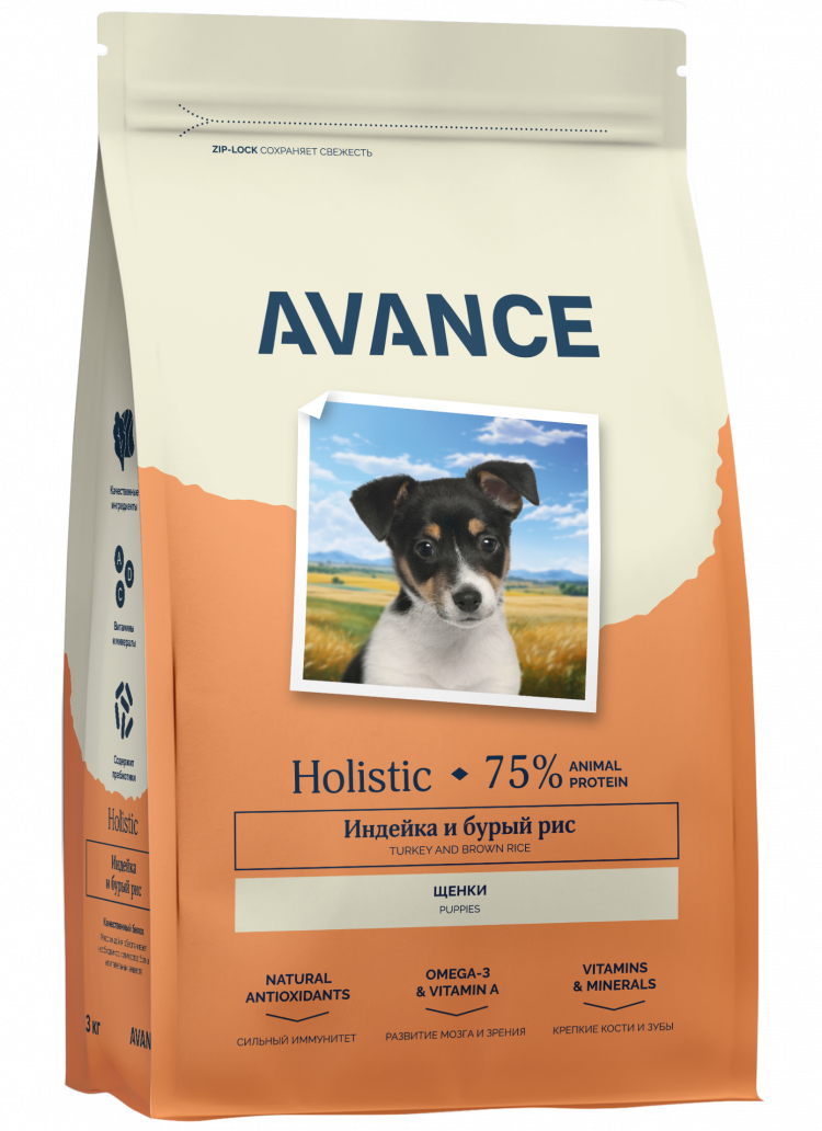 AVANCE полнорационный сухой корм для щенков с индейкой и бурым рисом