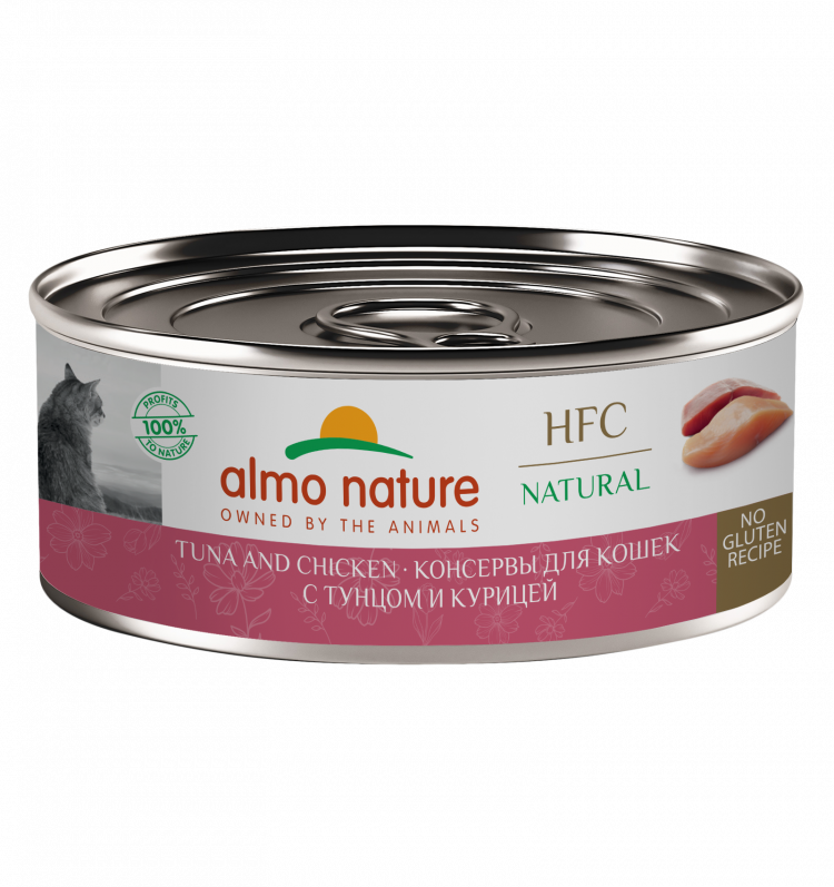Консервы Almo Nature для кошек и котят с тунцом и курицей (HFC, Natural,Tuna and Chicken)