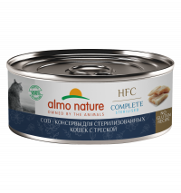 Консервы Almo Nature для стерилизованных кошек с треской в бульоне (HFC, Complete Sterilised, Cod)