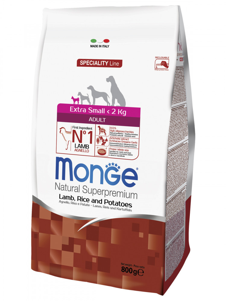 Сухой корм Monge Dog Speciality Line Extra Small корм для взрослых собак миниатюрных пород ягненок с рисом и картофелем