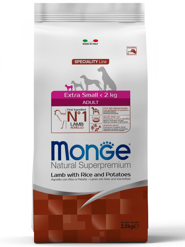 Сухой корм Monge Dog Speciality Line Extra Small корм для взрослых собак миниатюрных пород ягненок с рисом и картофелем