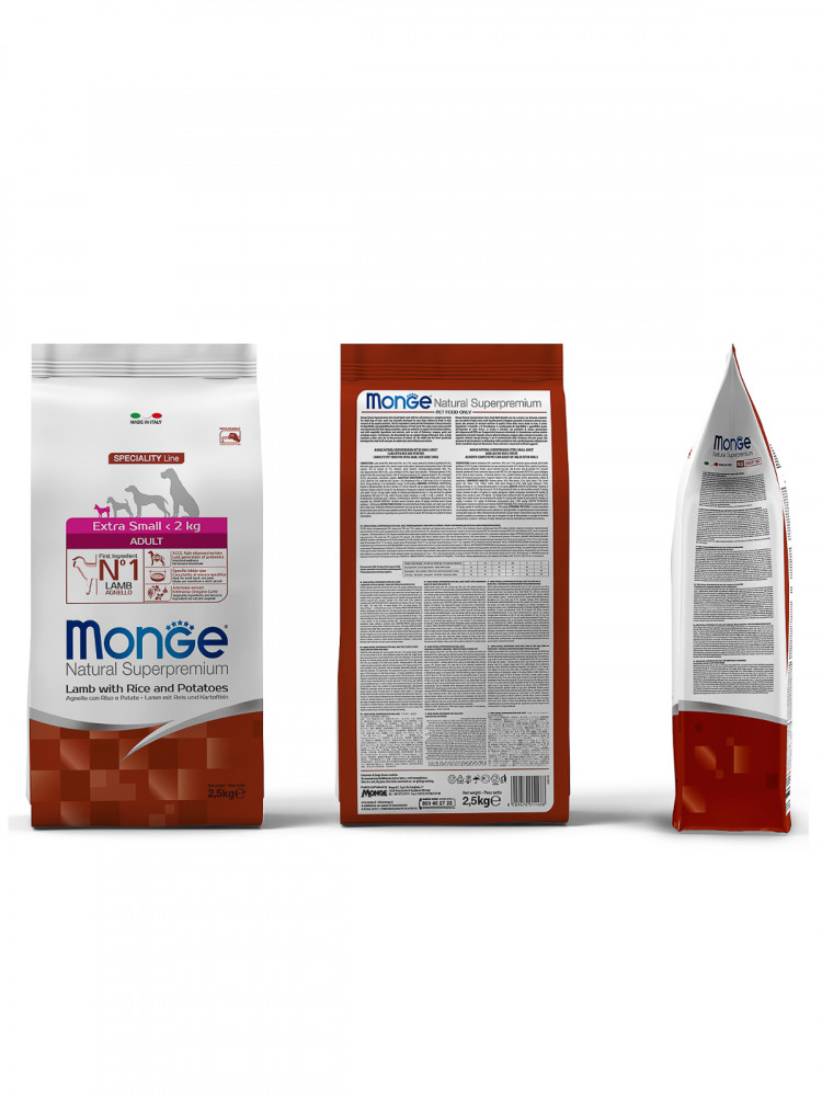 Сухой корм Monge Dog Speciality Line Extra Small корм для взрослых собак миниатюрных пород ягненок с рисом и картофелем