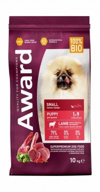 Сухой корм Award для щенков от 1 мес, беременных и кормящих сук мелких и мини пород с ягненком и индейкой с добавлением брокколи и брусники