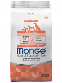 Сухой корм Monge Dog Speciality Line Monoprotein Puppy&amp;Junior корм для щенков всех пород, из лосося с рисом