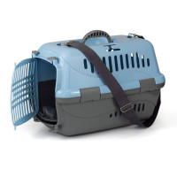 Переноска пластиковая ZOOEXPRESS &quot;Турне&quot; с цветной дверцей, ковриком и ремнем - 48х32х32 см (M)