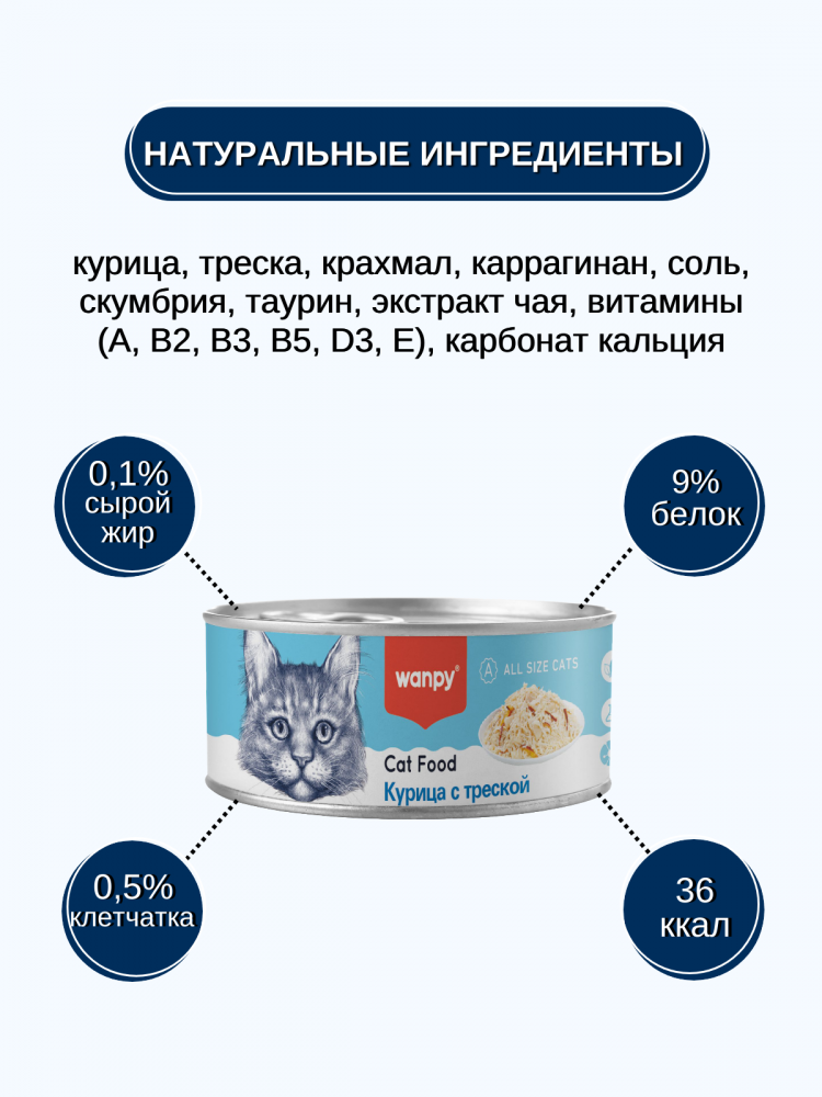 Влажный корм Wanpy Cat, консервы для кошек