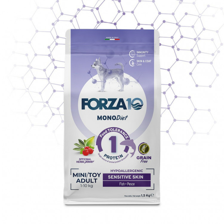Forza10 MonoDiet Sensitive Skin Mini & Toy Adult сухой корм для взрослых собак мелких пород при чувствительной коже с рыбой