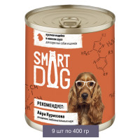 Smart Dog Консервы для взрослых собак и щенков кусочки индейки в нежном соусе 9 шт по 400 г