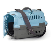 Переноска пластиковая ZOOEXPRESS &quot;Турне&quot; с цветной дверцей, ковриком и ремнем - 42х29х29,5 см (S)