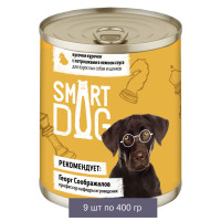 Smart Dog Консервы для взрослых собак и щенков кусочки курочки с потрошками в нежном соусе 9 шт по 400 г