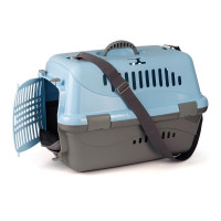 Переноска пластиковая ZOOEXPRESS &quot;Турне&quot; с цветной дверцей, ковриком и ремнем - 54,5х36х34 см (L)