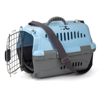 Переноска пластиковая ZOOEXPRESS &quot;Турне&quot; с металлической дверцей, авиазамком, ковриком, ремнем- 54,5х36х34 см (L)