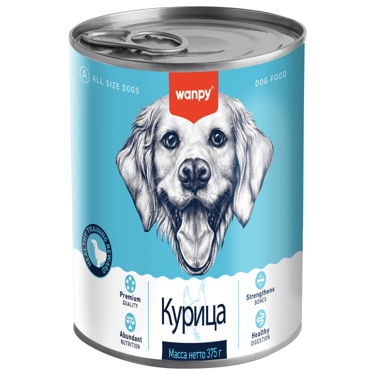 Влажный корм Wanpy Dog, консервы для собак из курицы (упаковка 6 шт по 375 г)