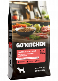 GO'KITCHEN Skin + Coat Care - Сухой корм для щенков и собак, лосось с фруктами и овощами
