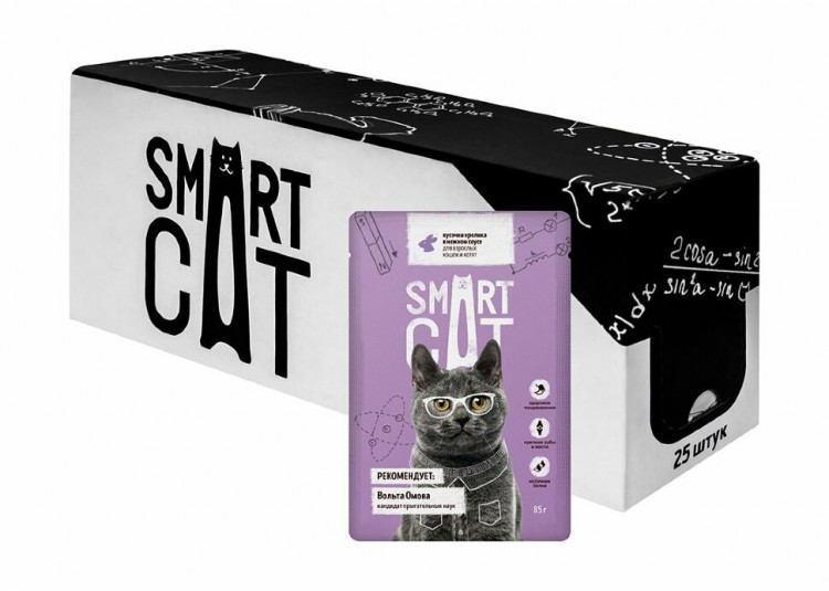 Smart Cat - Паучи для взрослых кошек и котят, с Кроликом в соусе 25 шт по 85 г
