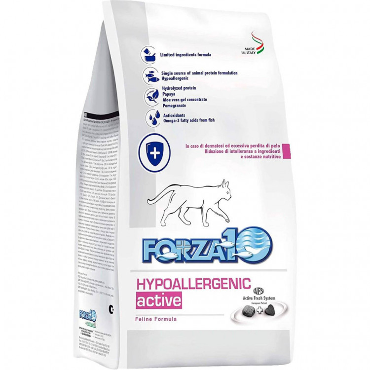 Forza10 Cat Hypoallergenic Active сухой корм для взрослых кошек с проблемами пищевой непереносимости и аллергии с рыбой
