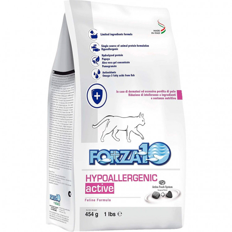 Forza10 Cat Hypoallergenic Active сухой корм для взрослых кошек с проблемами пищевой непереносимости и аллергии с рыбой