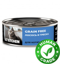 GO'KITCHEN консервы беззерновые для котят и кошек с лососем и треской 12 шт по 100 г