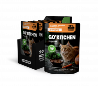 Влажный корм GO'KITCHEN паучи для стерилизованных кошек: с курицей и индейкой с овощами в желе, набор 12шт по 85 г