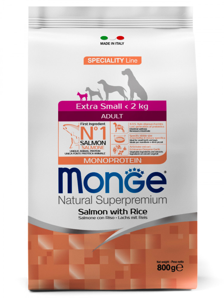 Сухой корм Monge Dog Speciality Line Monoprotein Extra Small для взрослых собак миниатюрных пород, с лососем с рисом