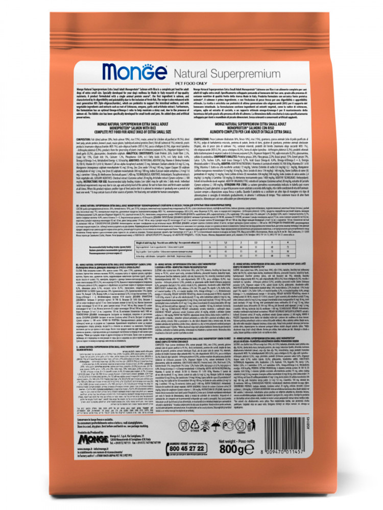 Сухой корм Monge Dog Speciality Line Monoprotein Extra Small для взрослых собак миниатюрных пород, с лососем с рисом